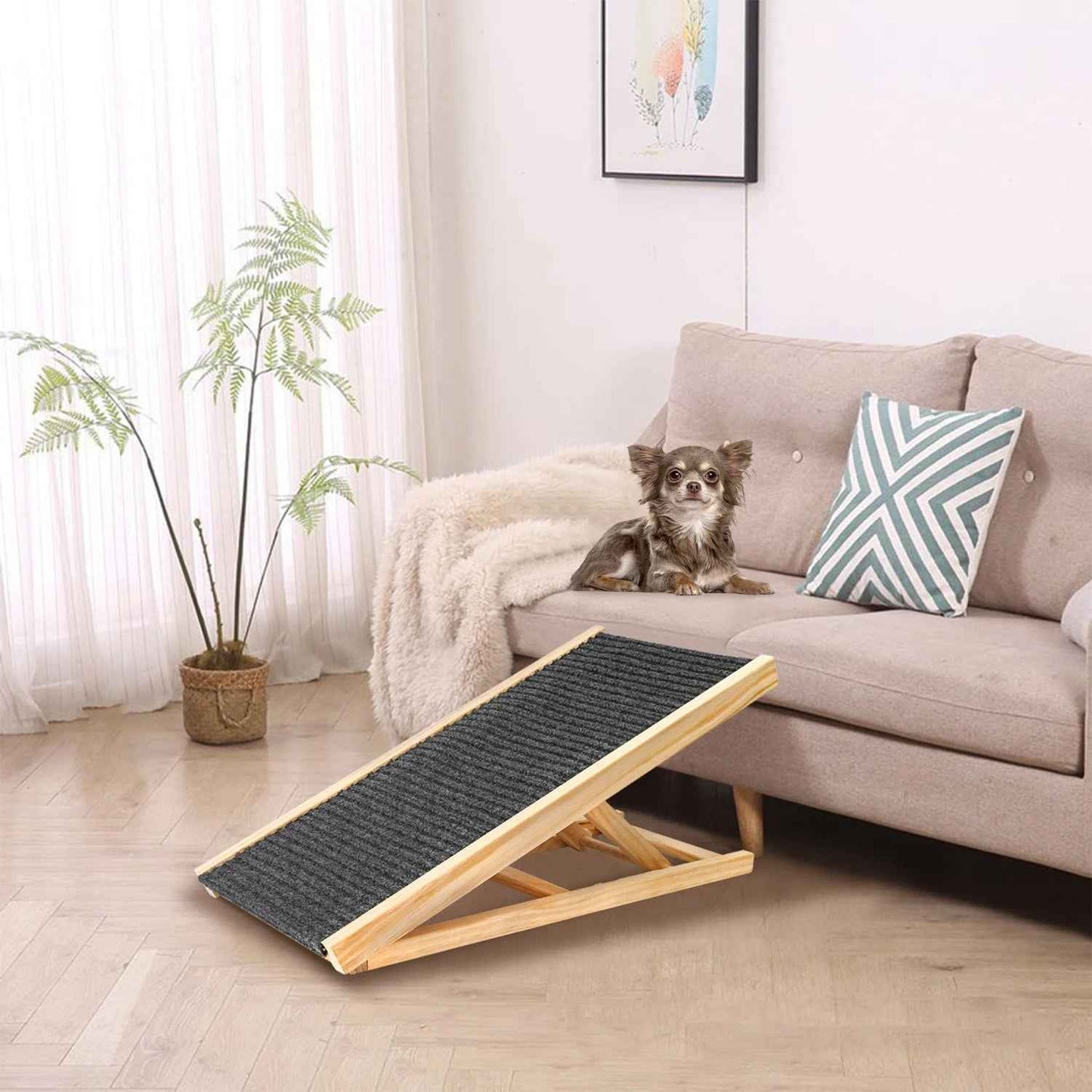 Adjustable Wooden Pet Ramp – Foldable, Non-Slip for Dogs and Cats