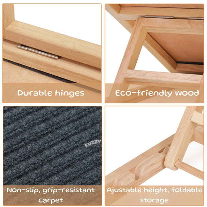 Adjustable Wooden Pet Ramp – Foldable, Non-Slip for Dogs and Cats