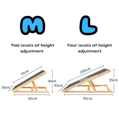 Adjustable Wooden Pet Ramp – Foldable, Non-Slip for Dogs and Cats