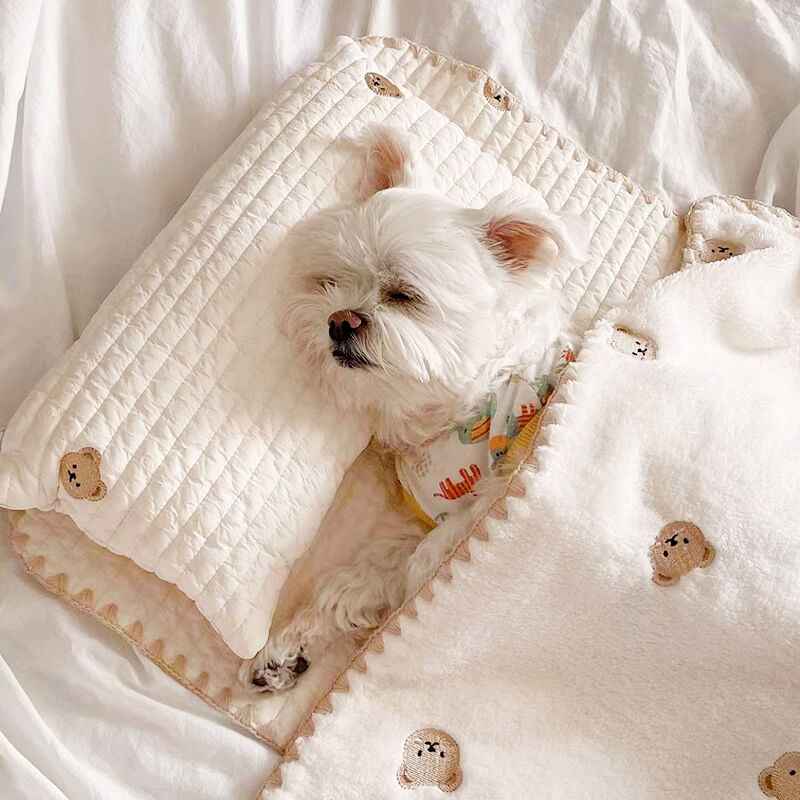 Cozy Embroidered Cotton Pet Pillow Bed