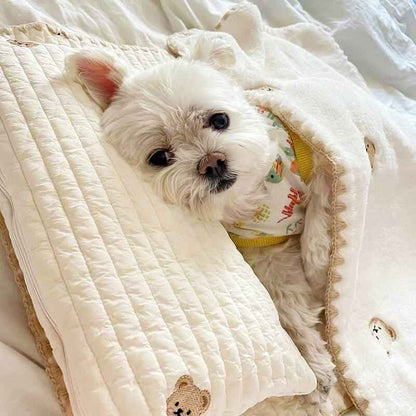 Cozy Embroidered Cotton Pet Pillow Bed