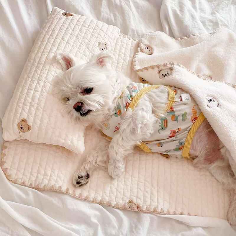 Cozy Embroidered Cotton Pet Pillow Bed