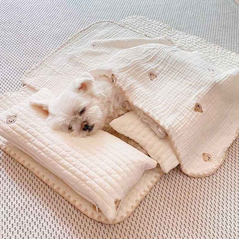 Cozy Embroidered Cotton Pet Pillow Bed