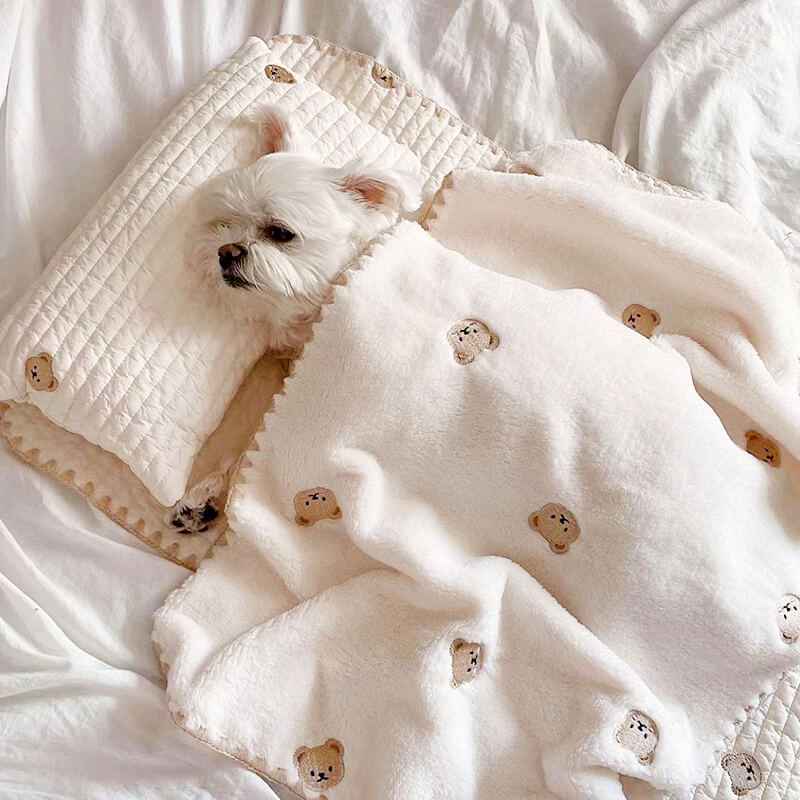 Cozy Embroidered Cotton Pet Pillow Bed